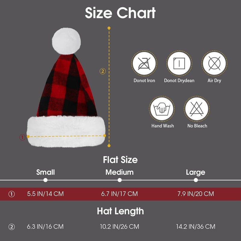 Queenmore Santa Hats for Dogs, Santa Clause Hat for Cats, Pet Soft Plush Christmas Hats for Small Medium Large Dogs, Dog Christmas Costume Headwear, Funny Festive Plaid Costume Outfit M, Red - Image 3